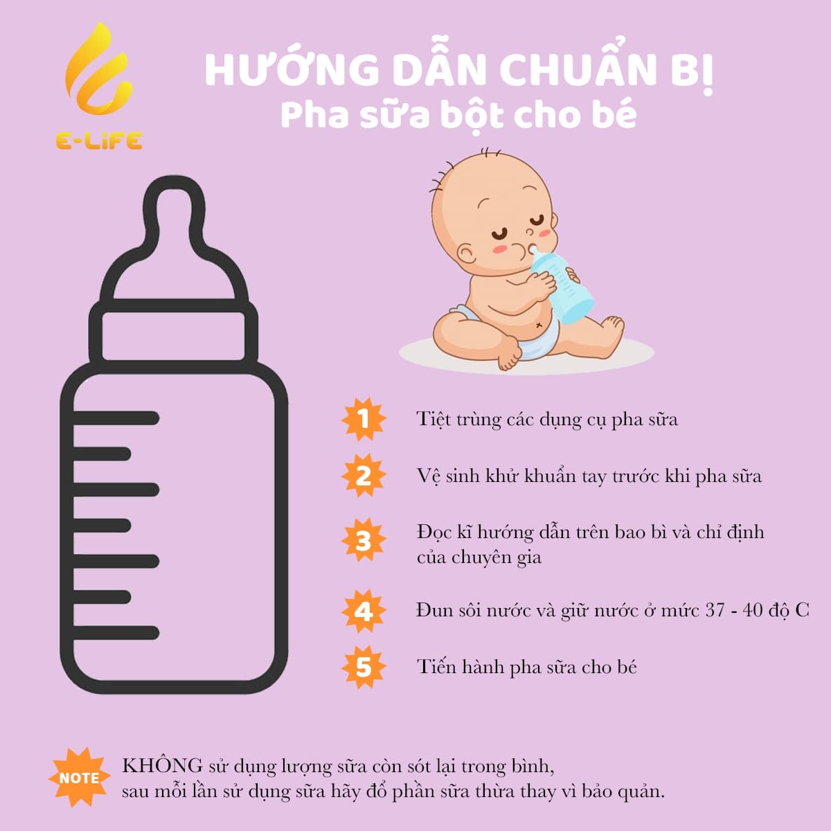 Các bước pha sữa cho trẻ em